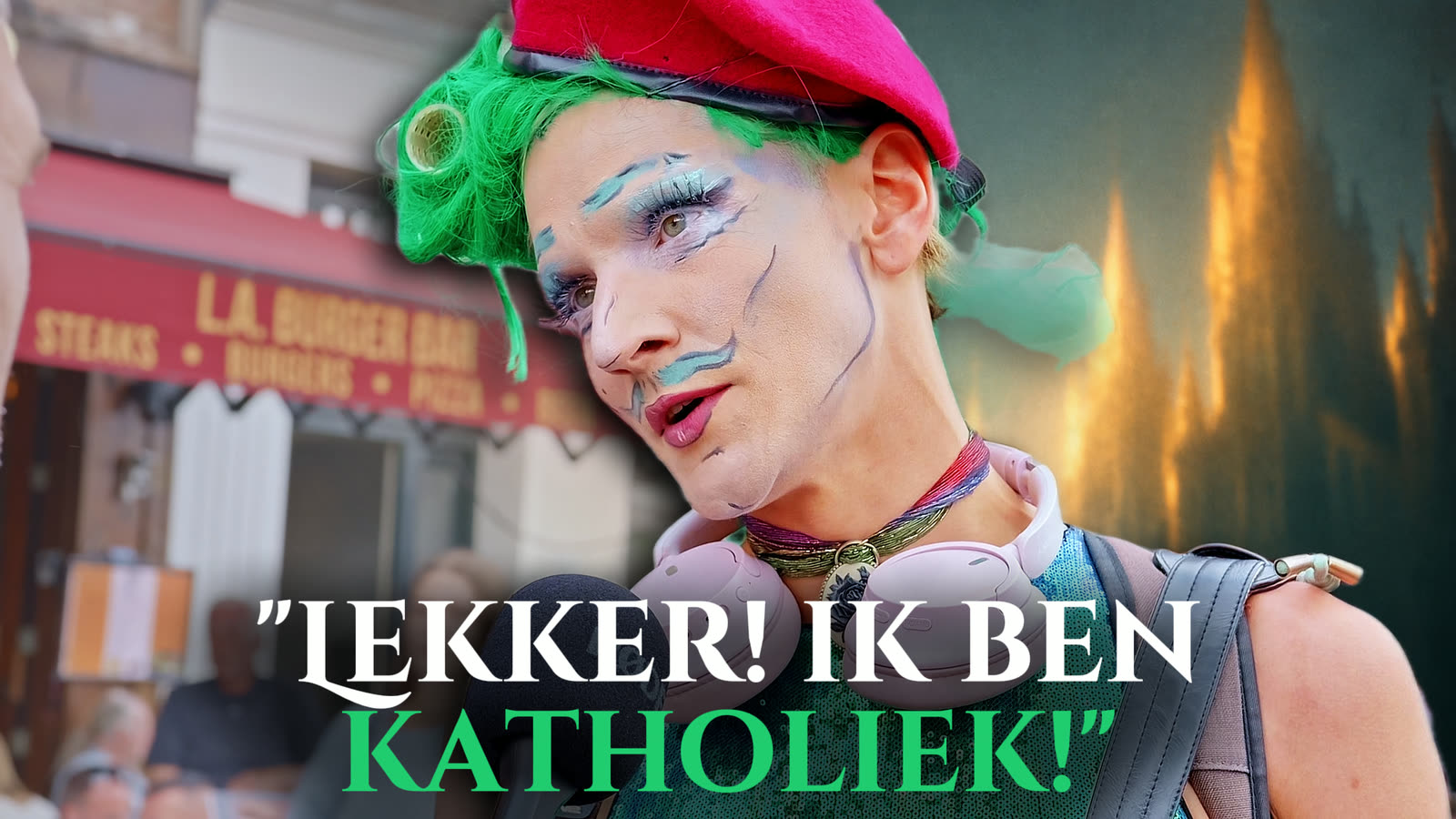 Videostill van een straatinterview — &ldquo;Lekker! Ik ben katholiek!&rdquo;